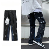 Men Jeans Retro Patchwork Loose Casual Pants